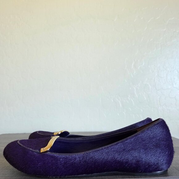 Tory Burch Jessa Purple Calf Hair Flats Slip-On Loafers Size 8.5 Gold Hardware - Picture 4 of 12